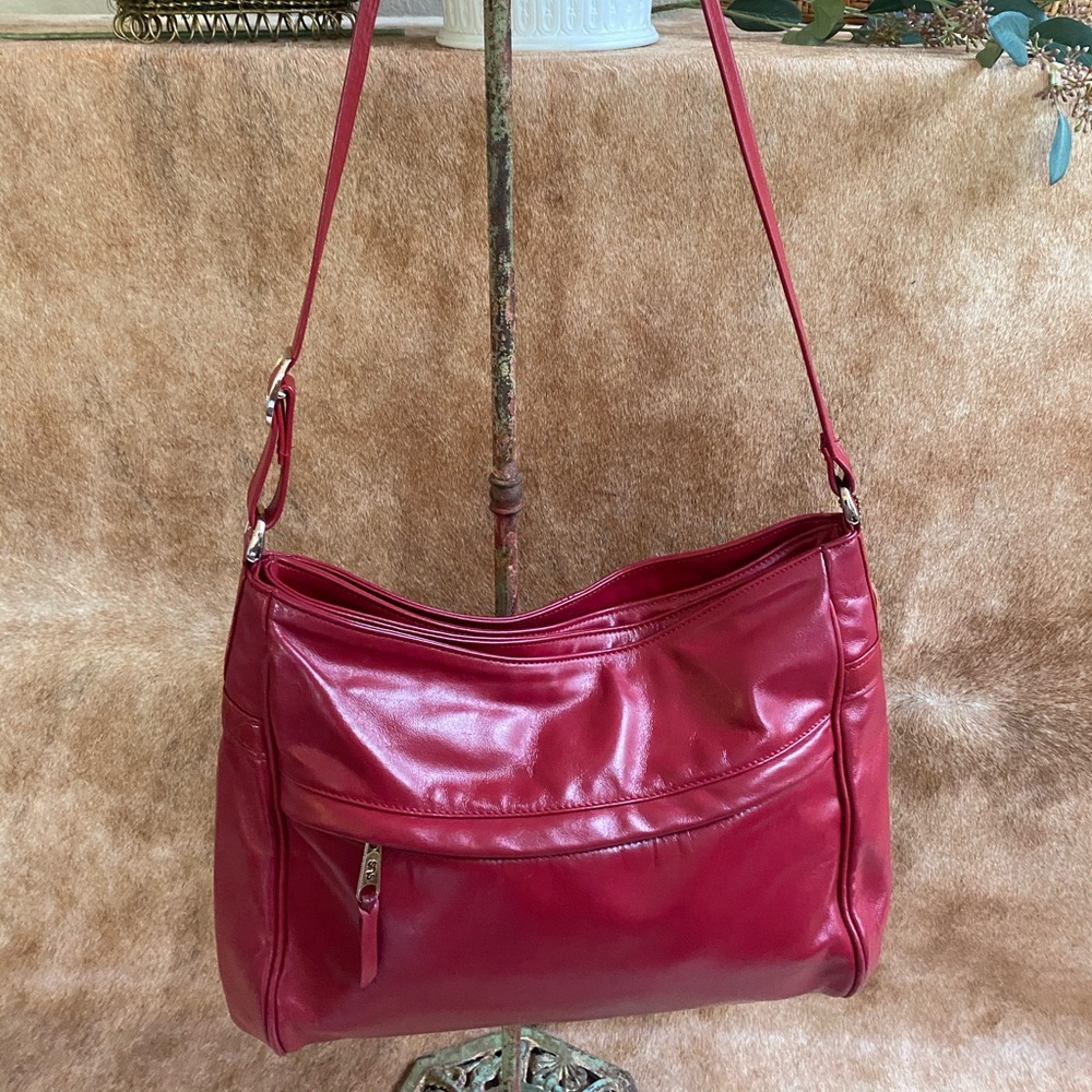 Red genuine leather vintage purse